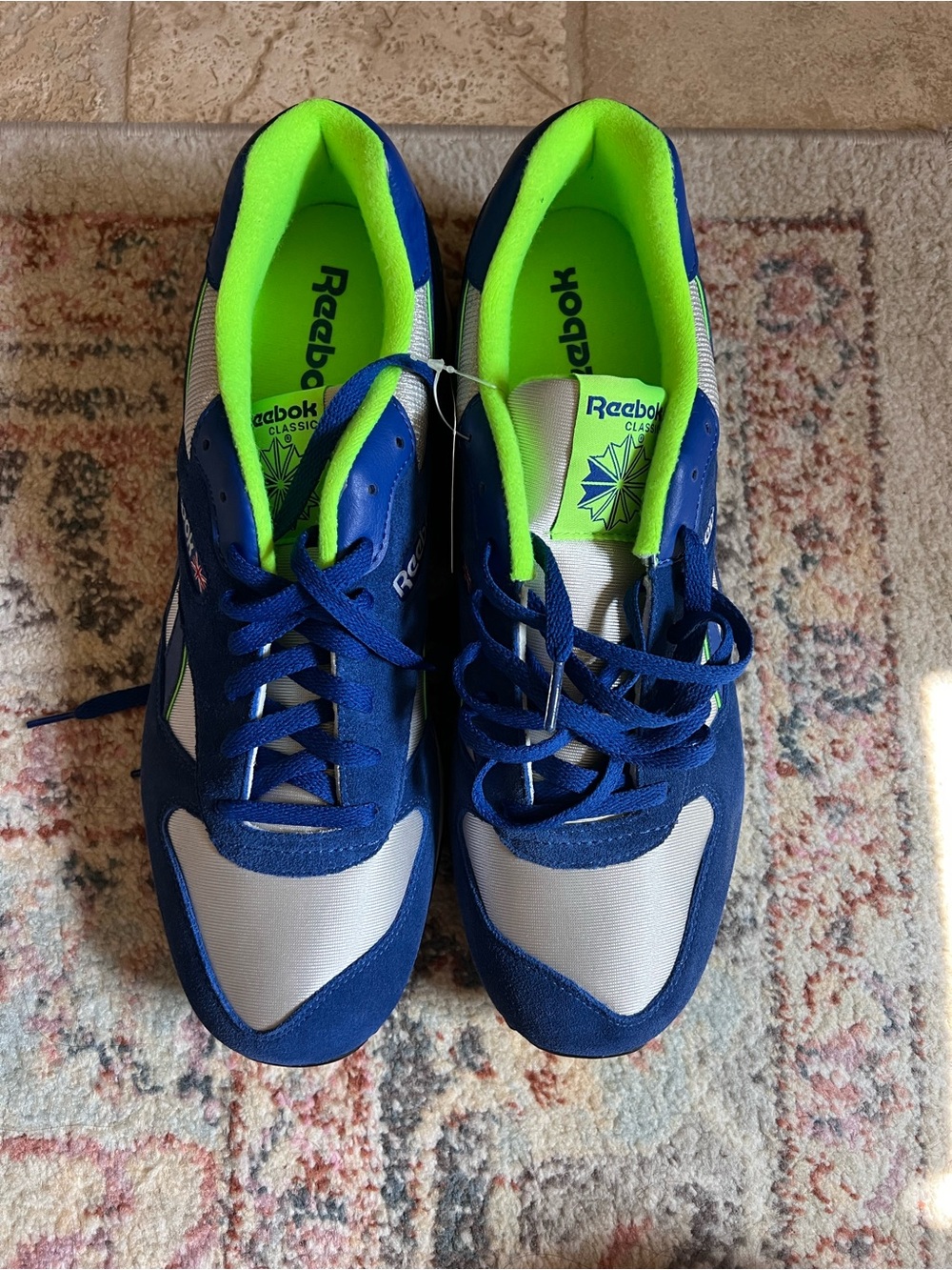 Reebok Men's Blue Sneakers with Neon Green Liner